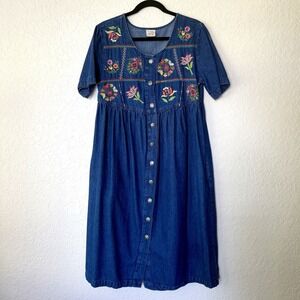 VTG Bechamel Overall Dress Denim Blue Chambray Patio House MuuMuu Small Teacher
